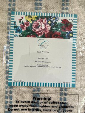 NWT Carleton Varney ~ Live Vividly Throw ~ 50" x 60" ~  Cream & Blue